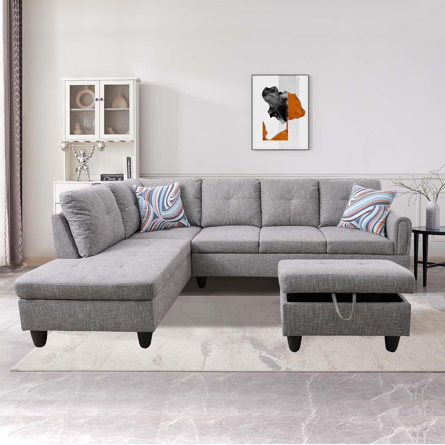 3 Piece Sectional Sofa Set Left Facing Chaise Grey ShipItFurniture