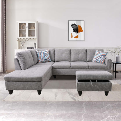 3 Piece Sectional Sofa Set Left Facing Chaise Grey ShipItFurniture