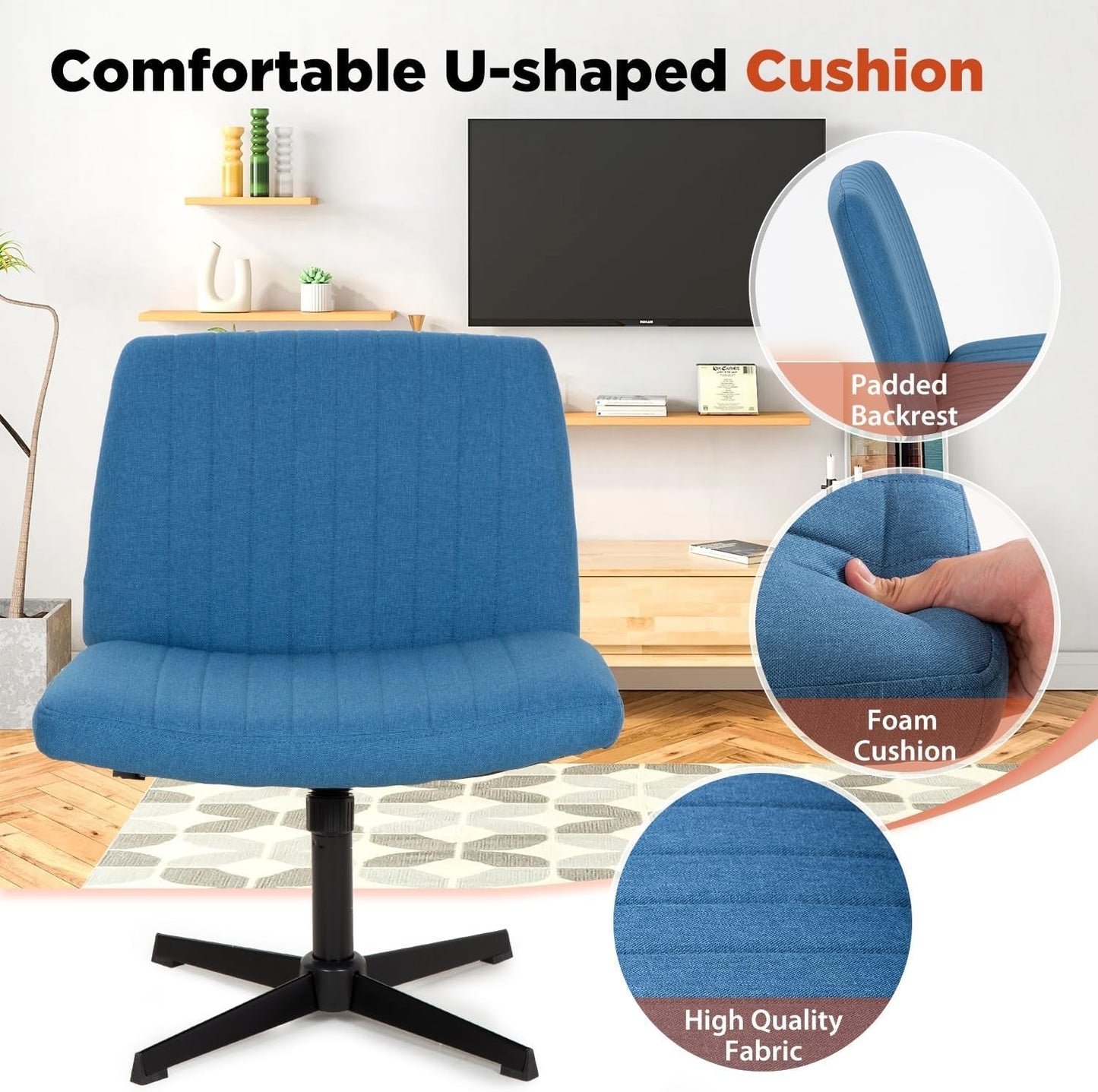 Blue Armless Swivel Height Adjustable Office Chair