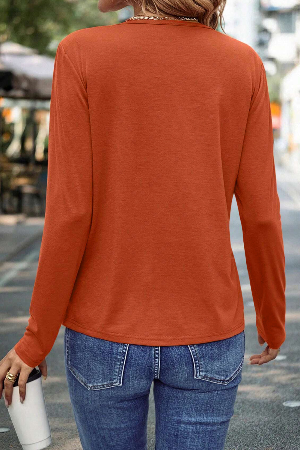 Anna Asymmetric Seam Detail Long Sleeve Top Threaded Pear