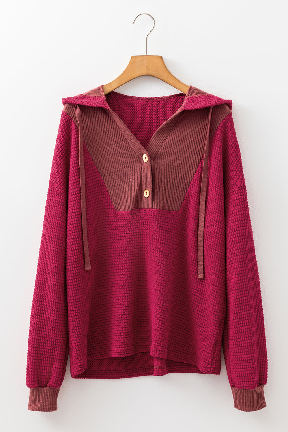 River Waffle Hooded Long Sleeve Top Threaded Pear