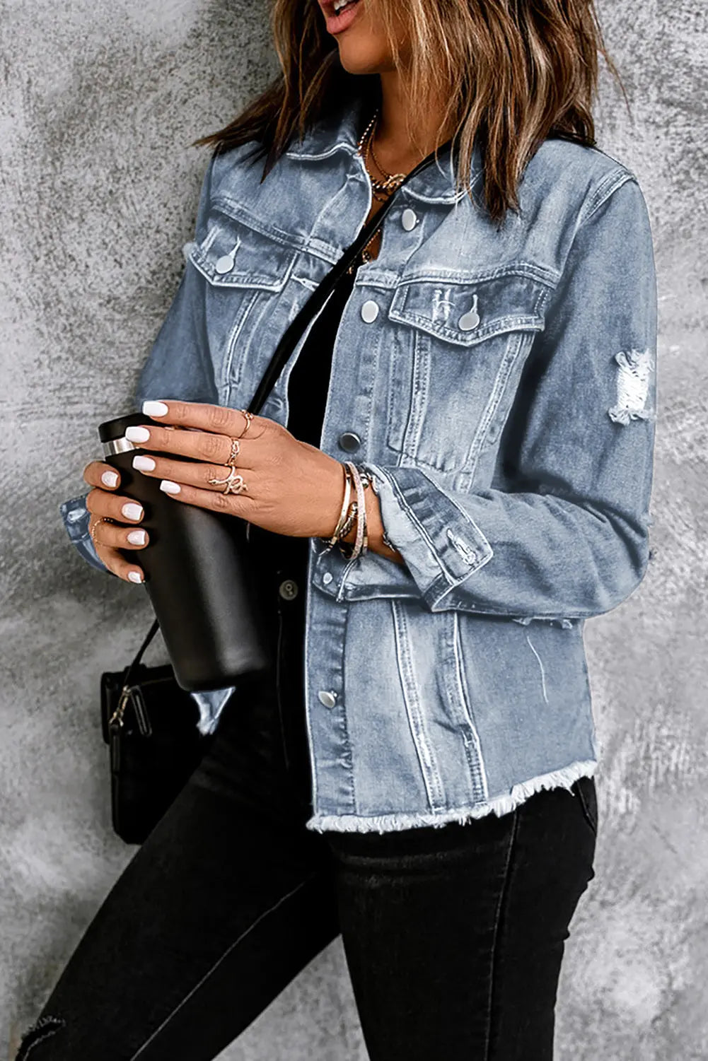 Sofibelle Distressed Raw Hem Jacket