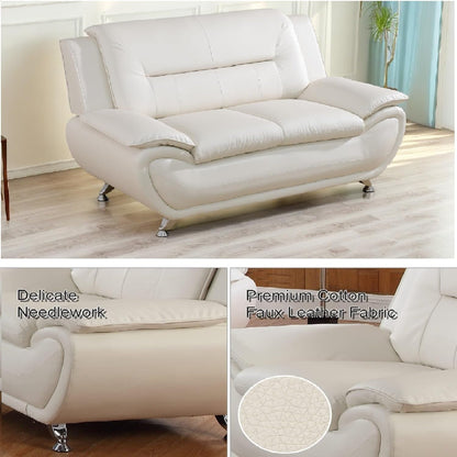 Contemporary Living Room Furniture Set, Faux Leather Sofa Set for Living Room/House/Bedroom/Office/Apartment (Creamy White, Loveseat), F45&F46 ShipItFurniture