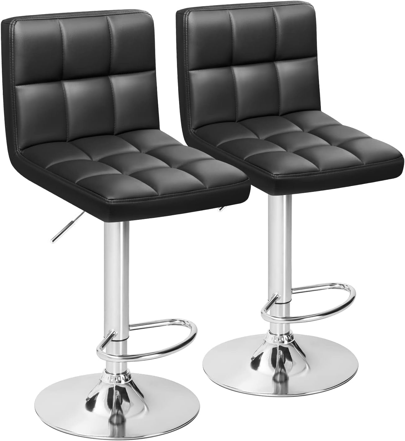 Bar Stools Modern Pu Leather Swivel Adjustable Hydraulic Bar Stool Square Counter Height Stool Set of 2 (Black) ShipItFurniture