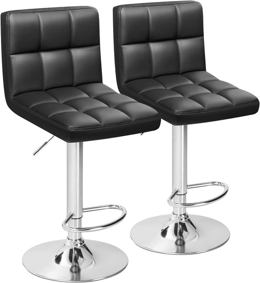 Bar Stools Modern Pu Leather Swivel Adjustable Hydraulic Bar Stool Square Counter Height Stool Set of 2 (Black) ShipItFurniture