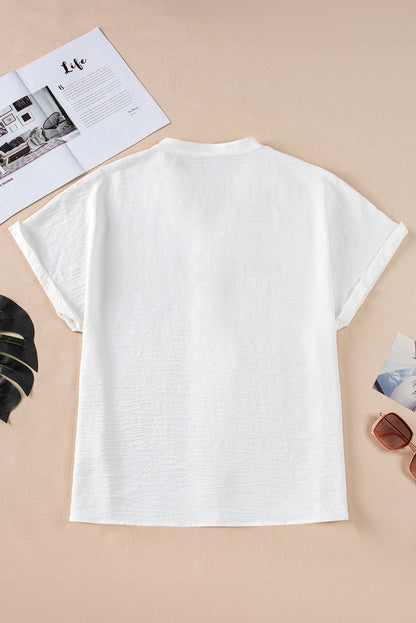 Lilla Notched Neck Batwing Sleeve Lightweight Blouse