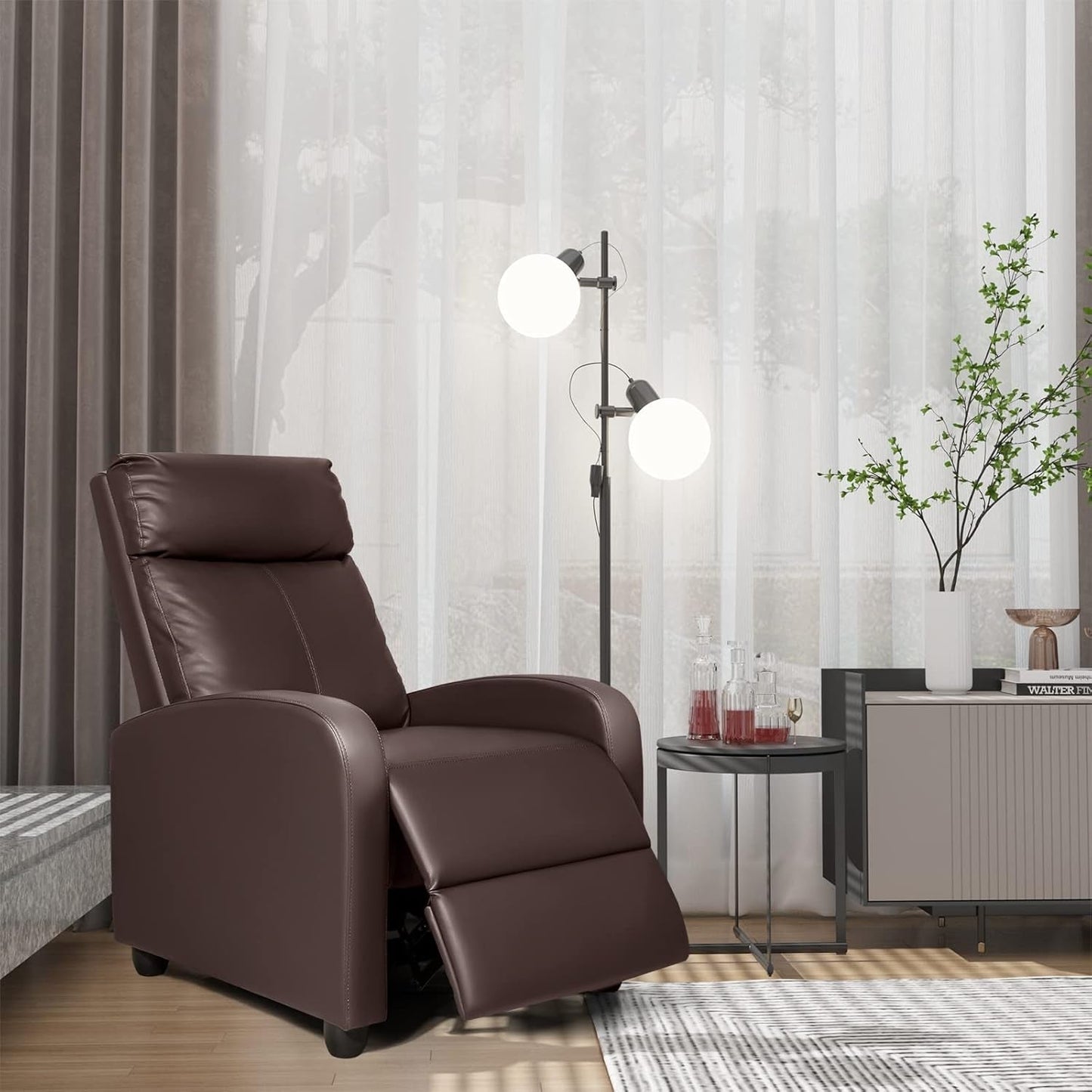 Brown PU Leather Recliner Chair With Adjustable 90 To 180 Degree Recline ShipItFurniture