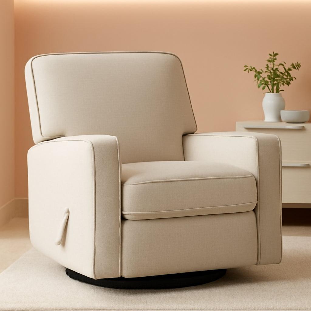 Beige Fabric Swivel Rocker Recliner Armchair DeepSeat ShipItFurniture