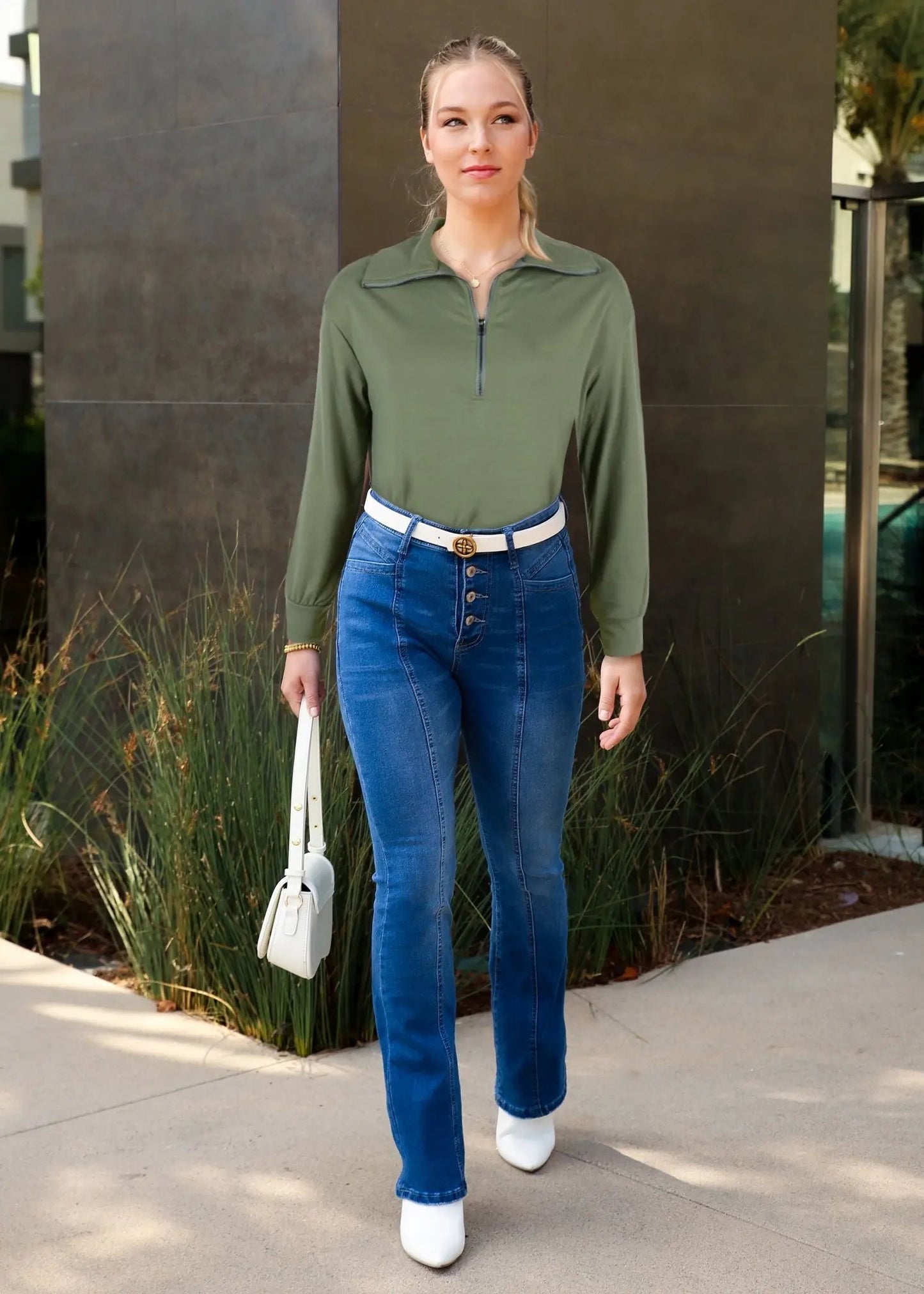 Zip Up Funnel Neck Sweater Anna-Kaci Wholesale