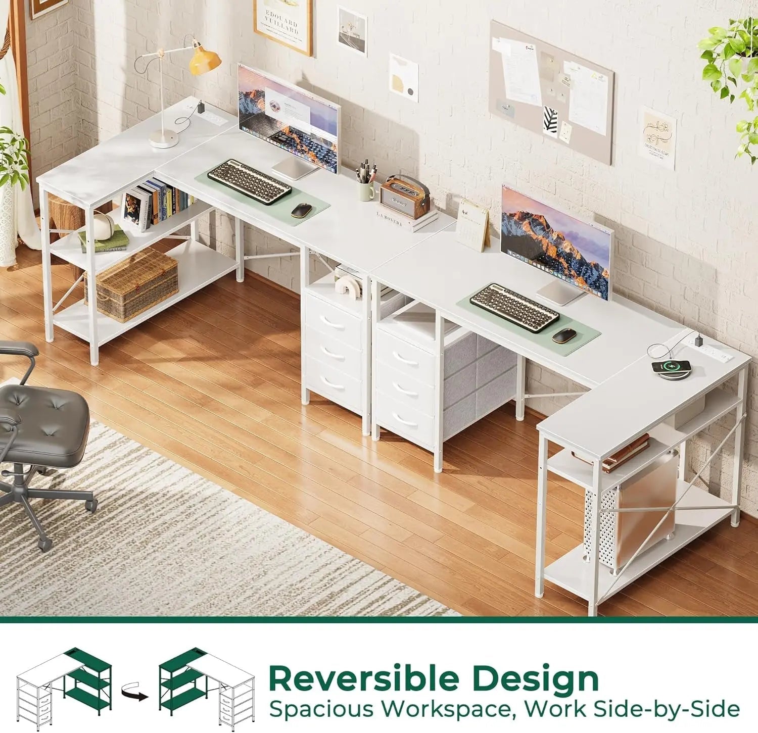 47 Inch L Shaped Desk With Power Outlets For Home Office - Get it from Bo