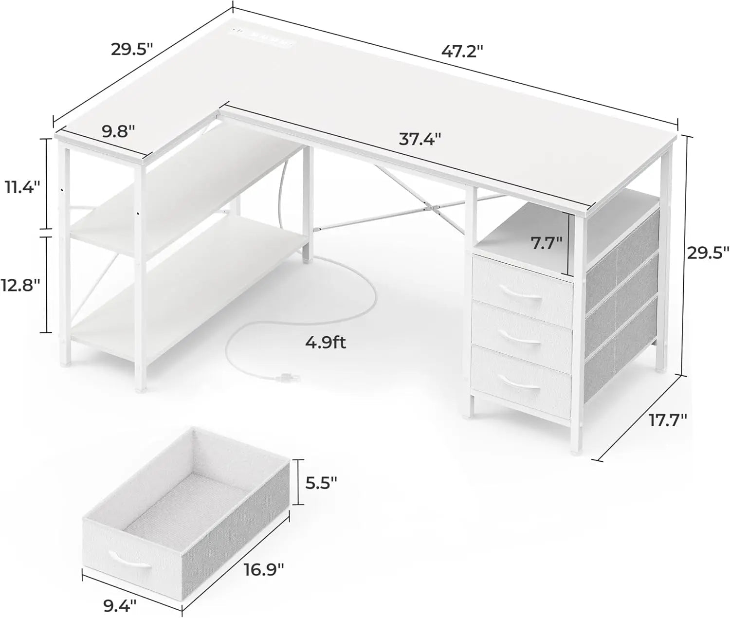 47 Inch L Shaped Desk With Power Outlets For Home Office - Get it from Bo