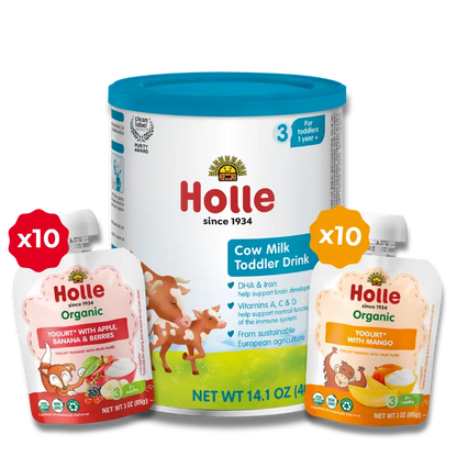 Strong Bones Bundle: Cow Milk, Mango Yogurt, Apple, Banana, Berries Yogurt Holle USA