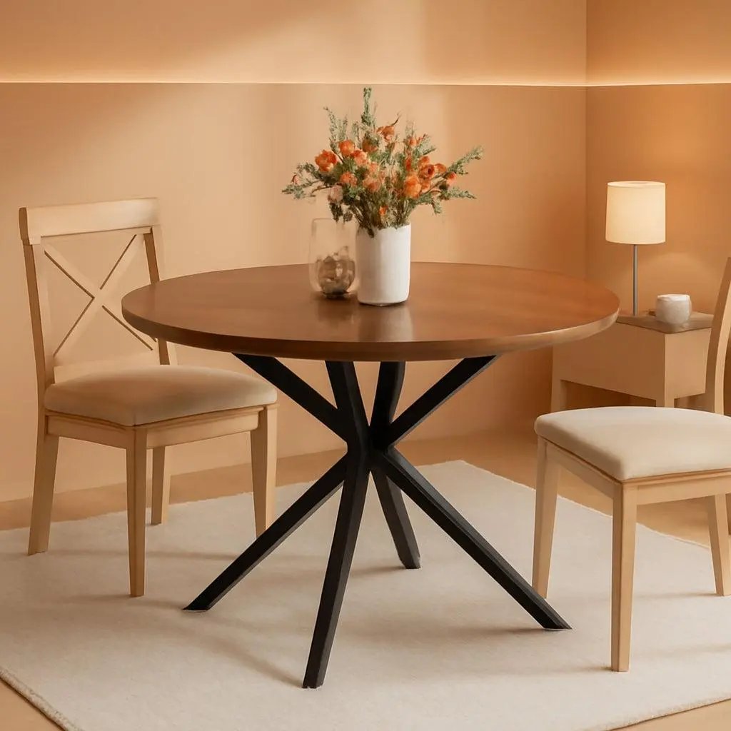 47.2 Inch Round Dining Table For 4 Walnut Farmhouse Kitchen - Get it from Bo