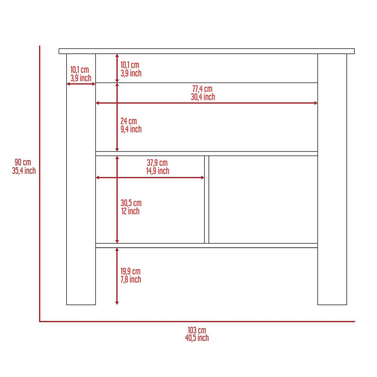 White and Gray 41" Kitchen Island With Storage