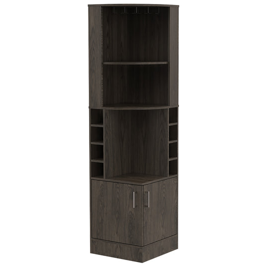 71" Dark Brown Wood Corner Bar Cabinet With Two Doors