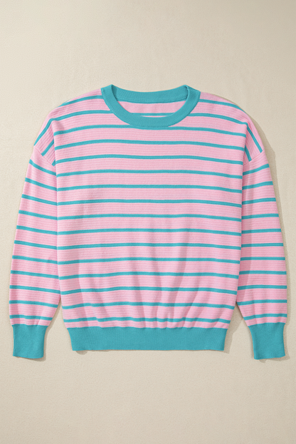 Briar Stripe Trimmed Round Neck Loose Sweater