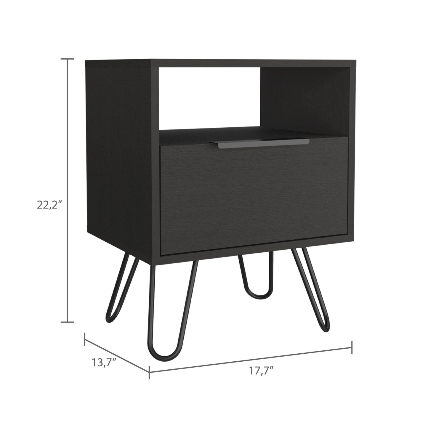 22" Black Wood Nightstand Homeroots