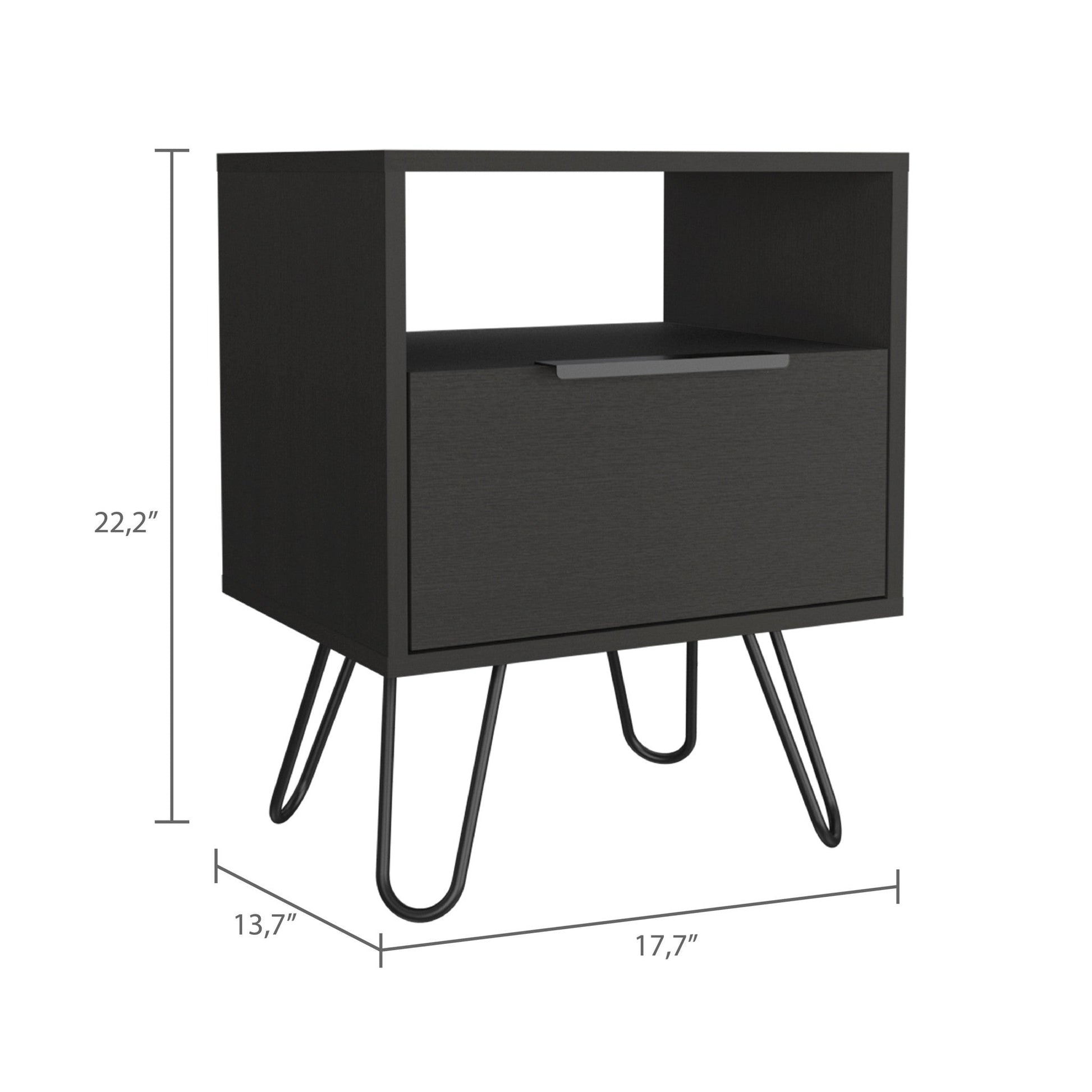 22" Black Wood Nightstand Homeroots