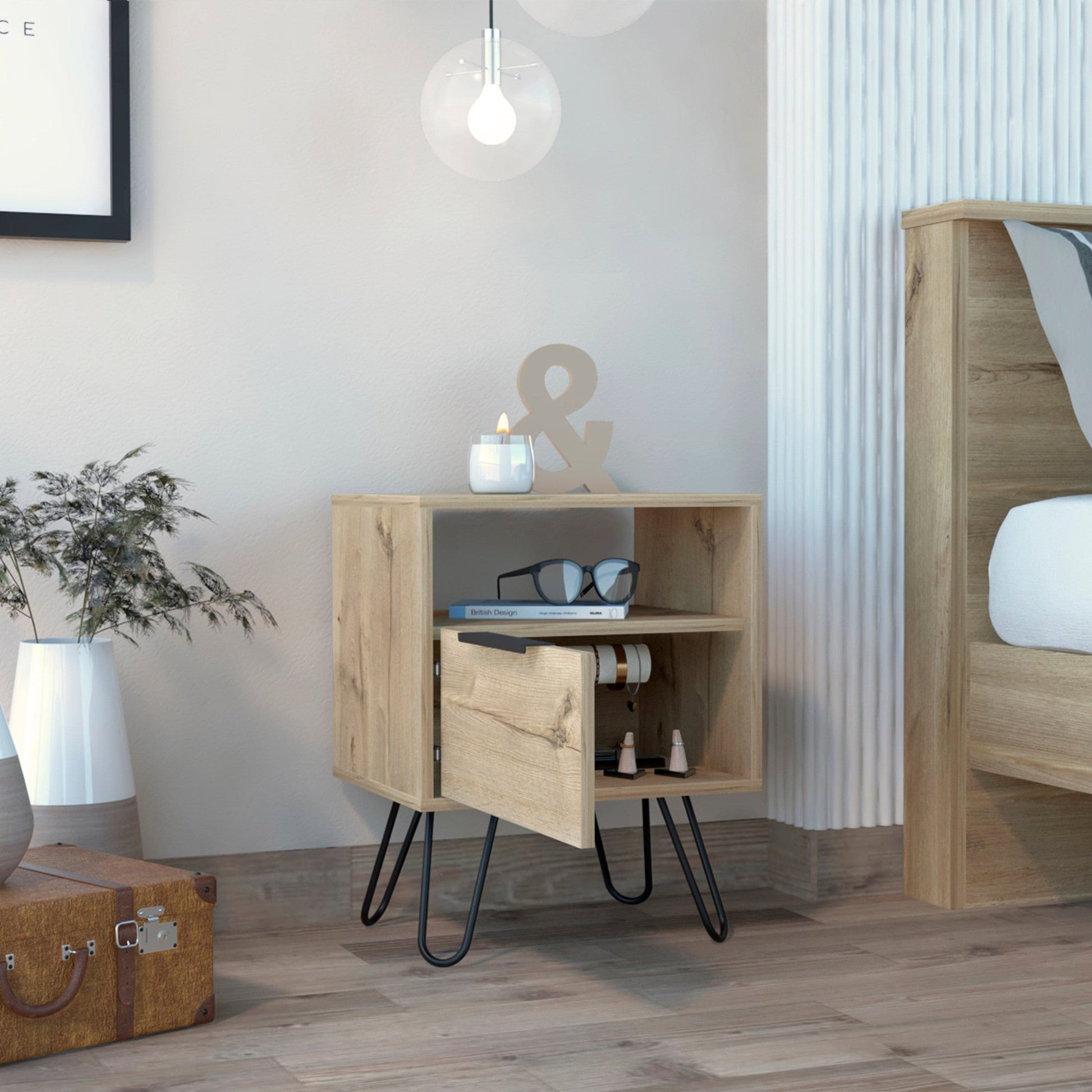 22" Oak Wood Nightstand Homeroots