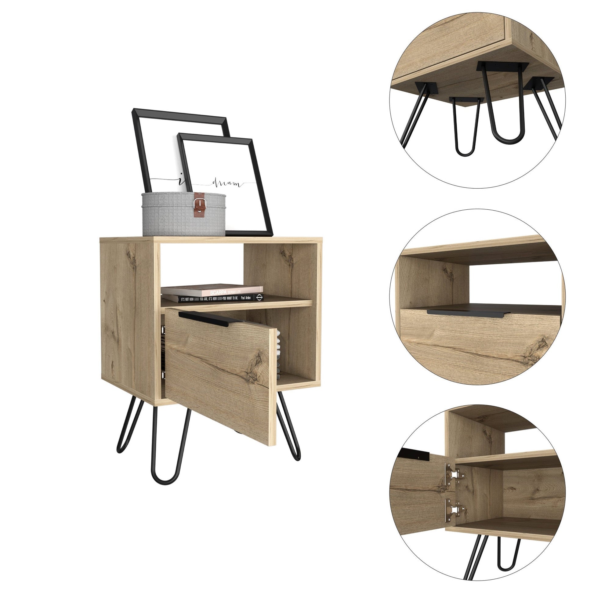 22" Oak Wood Nightstand Homeroots