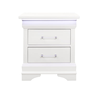 24" White Wood Lighted Two Drawer Nightstand Homeroots