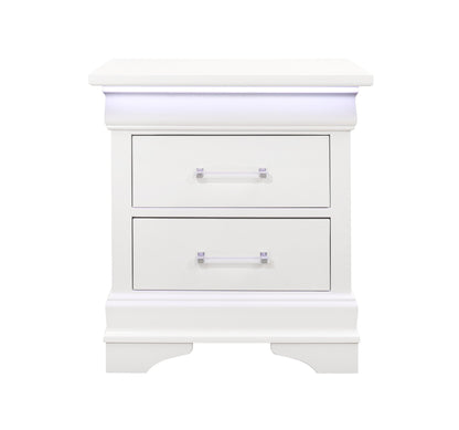 24" White Wood Lighted Two Drawer Nightstand Homeroots