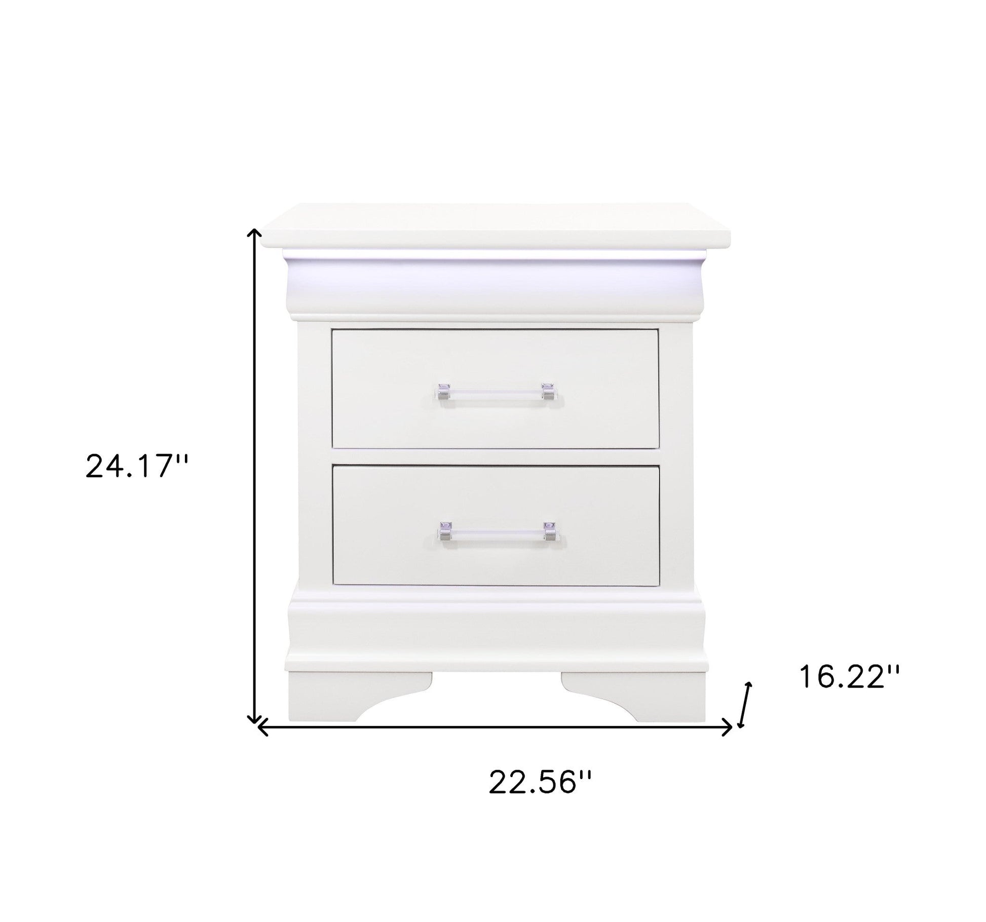24" White Wood Lighted Two Drawer Nightstand Homeroots