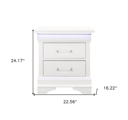24" White Wood Lighted Two Drawer Nightstand Homeroots