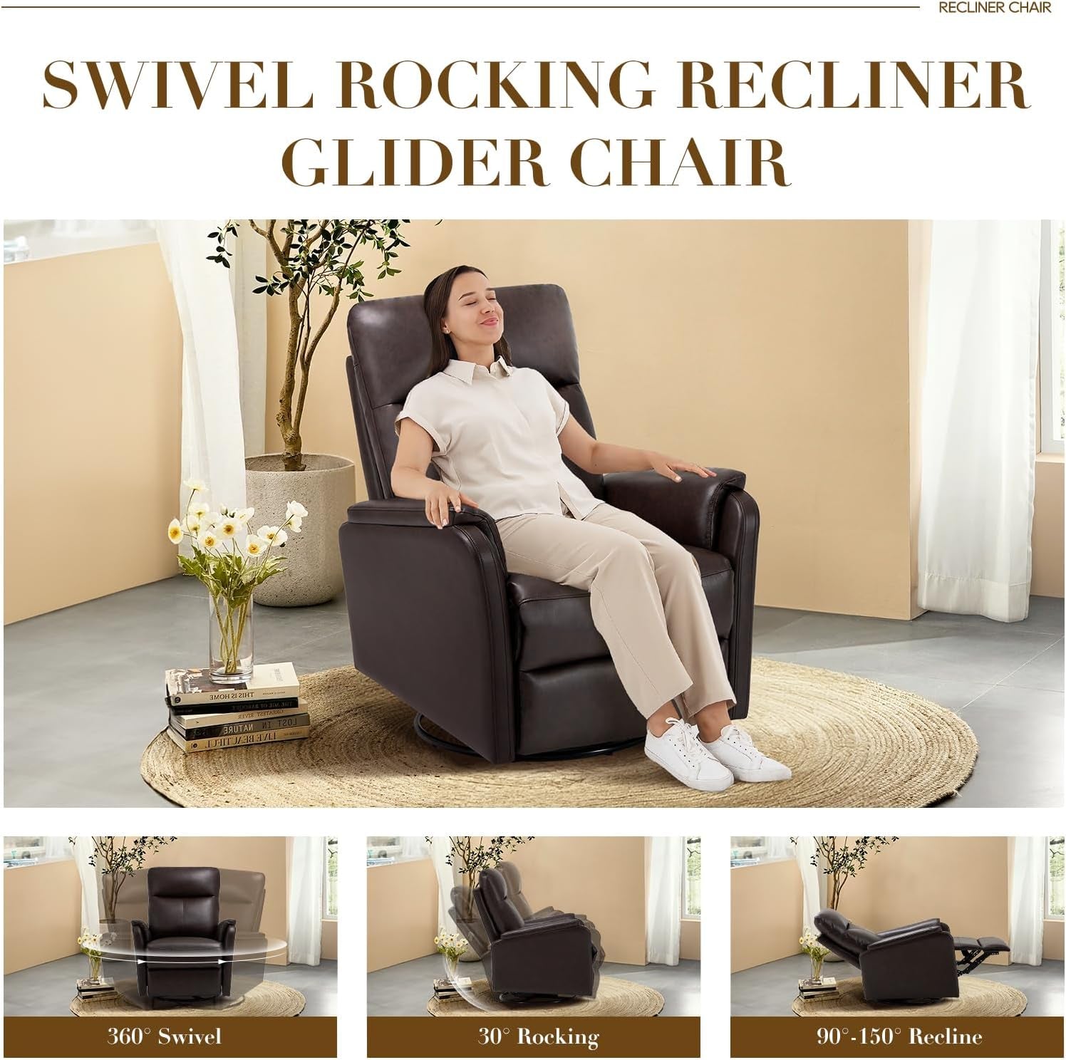 Chocolate Leather Swivel Recliner Chair With Footrest ShipItFurniture