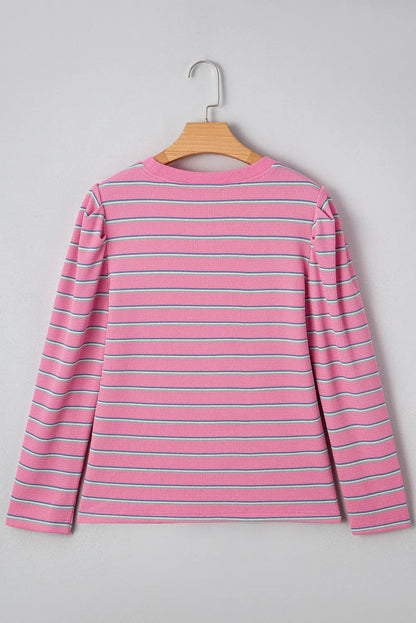 Giana Stripe Textured Knit Long Sleeve Top