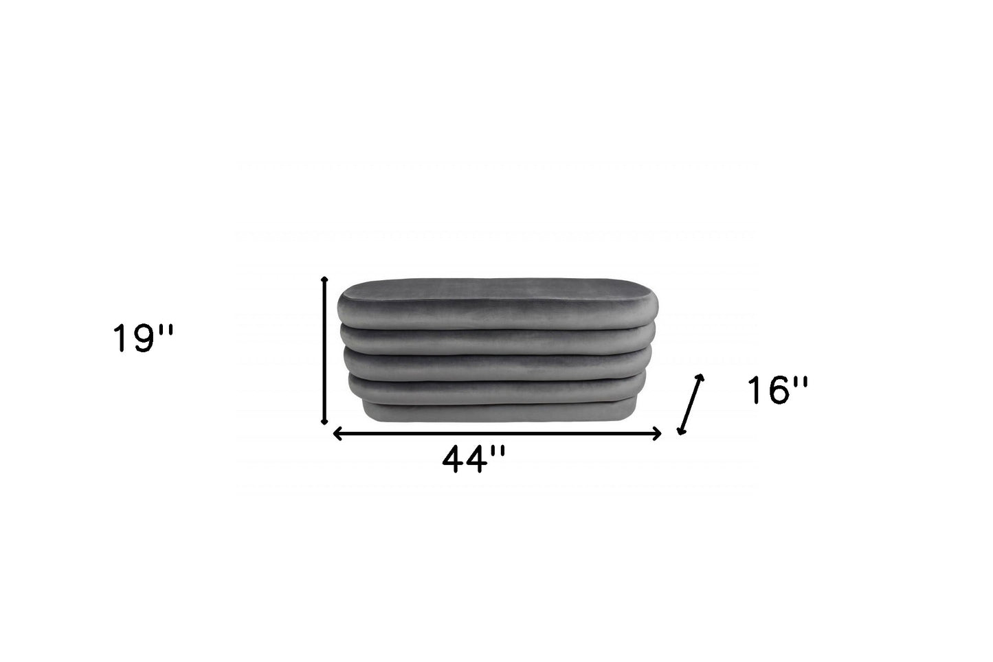 44" Gray Velvet Tufted Oval Ottoman