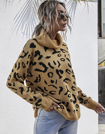 High Neck Leopard Print Sweater Anna-Kaci Wholesale