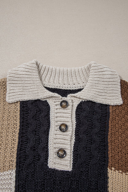 Paige Cable Knit Sleeve Buttons Collared Sweater