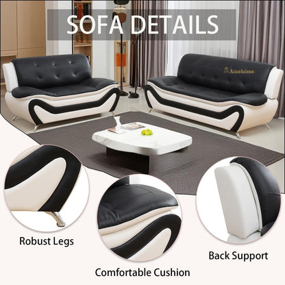 Sectional Sofa Set Modern Faux Leather 5 Seat Black White ShipItFurniture