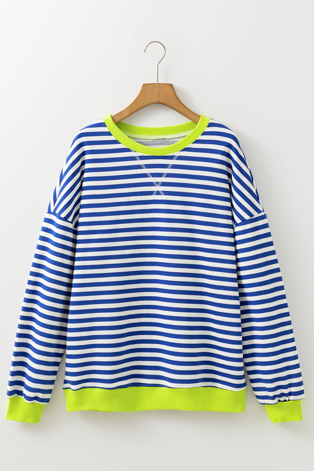 Elliana Stripe Crossed Stitch Drop Shoulder Sweatshirt Threaded Pear