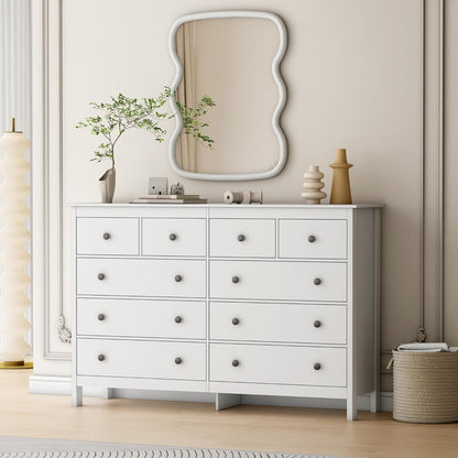 White 55 Inch Ten Drawer Dresser Modern Bedroom Storage ShipItFurniture