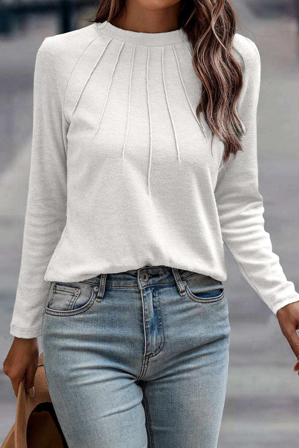Millie Seam Detail Raglan Long Sleeve Top Threaded Pear