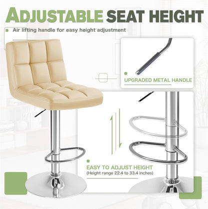 Bar Stools Modern Pu Leather Swivel Adjustable Hydraulic Bar Stool Square Counter Height Stool Set of 2 (Beige) ShipItFurniture