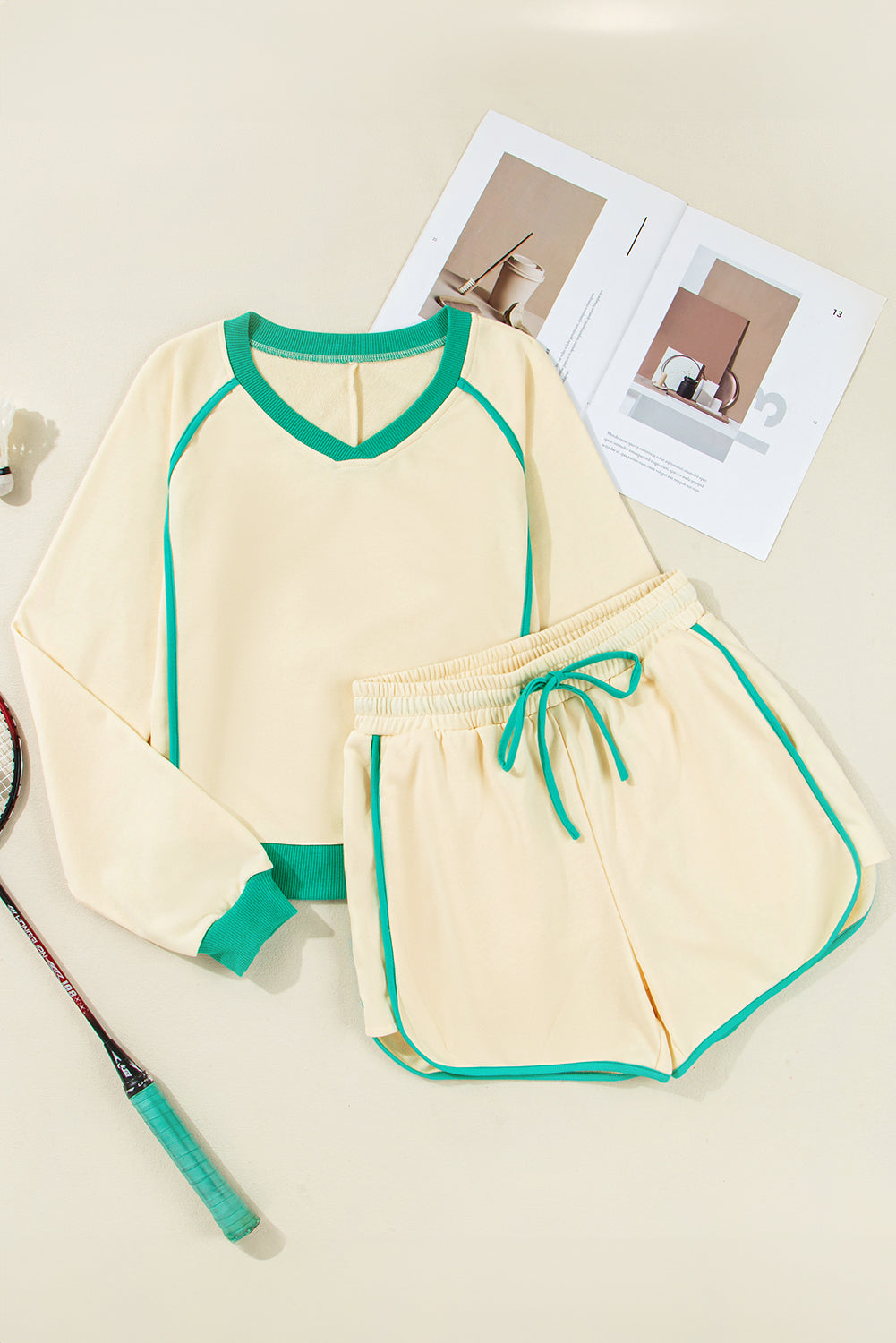 Wren Long Sleeve Pullover and Drawstring Shorts Outfit Threaded Pear