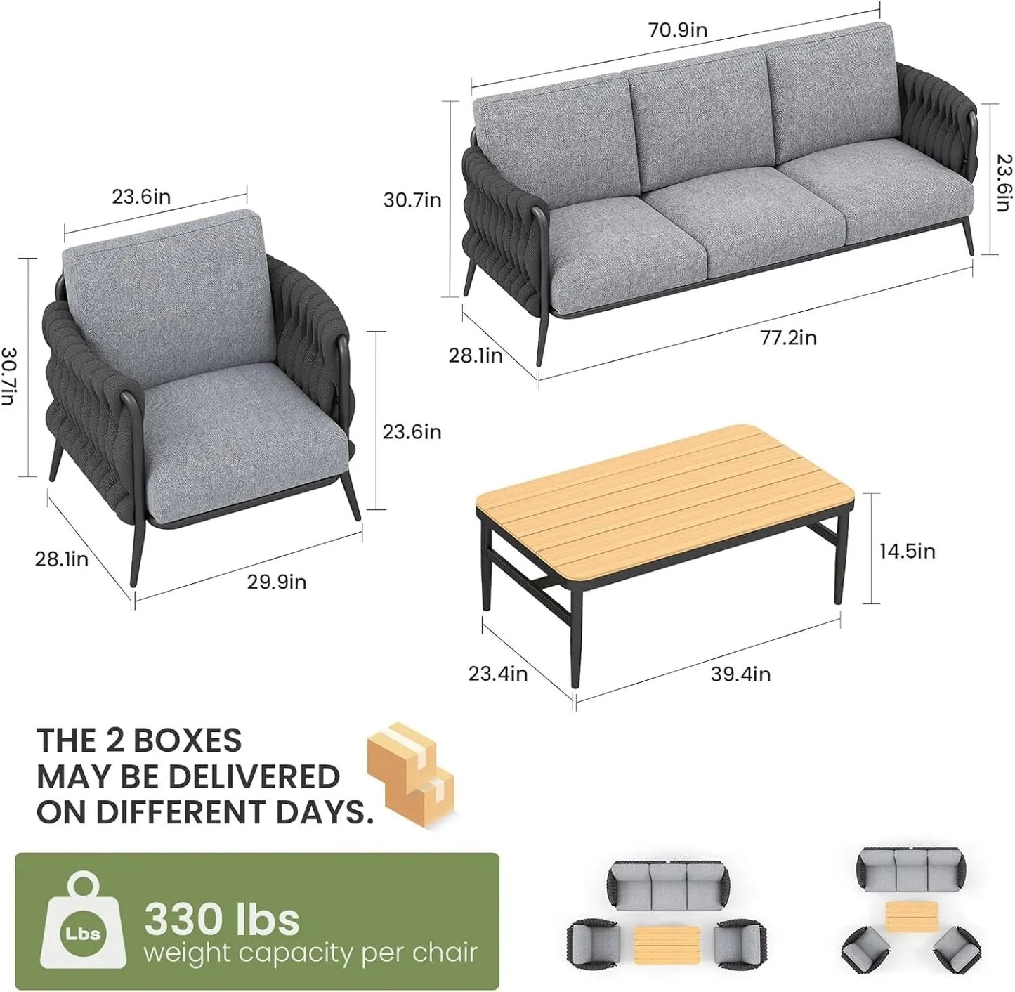 Stylish Outdoor Patio Furniture Set with Waterproof Cushions-2