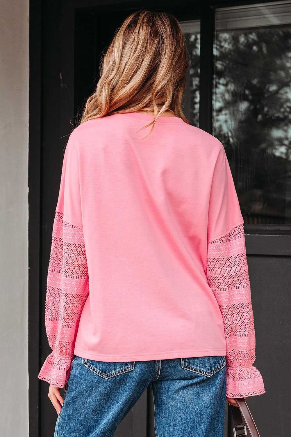 Brielle Lace Ruffled Sleeve Patchwork Loose Sweatshirt - Get it from Bo