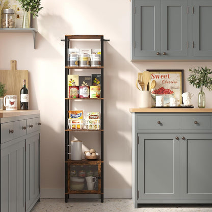 6 Tier Narrow Book Shelf With Door Brown For Small Spaces ShipItFurniture