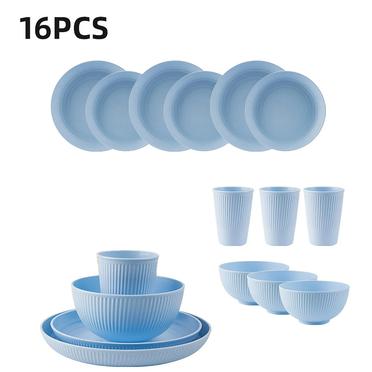 16Pcs Wheat Straw Tablewar Sets Bowl Saucers Plate Sets Portable Picnic Cutlery Knife Fork Black Dinnerware Camping Dishes Full Get it from Bo