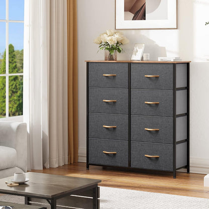 Dresser for Bedroom, Fabric Dresser with 8 Drawers, Tall Dresser, Double Dresser, Chest of Drawers for Closet, Living Room, Sturdy Steel Frame, Wooden Top, Easy Pull Handle ShipItFurniture