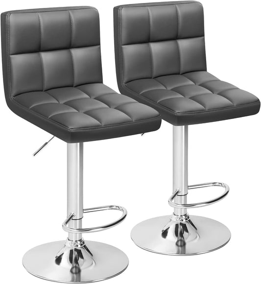 Bar Stools Modern Pu Leather Swivel Adjustable Hydraulic Bar Stool Square Counter Height Stool Set of 2 (Gray) ShipItFurniture