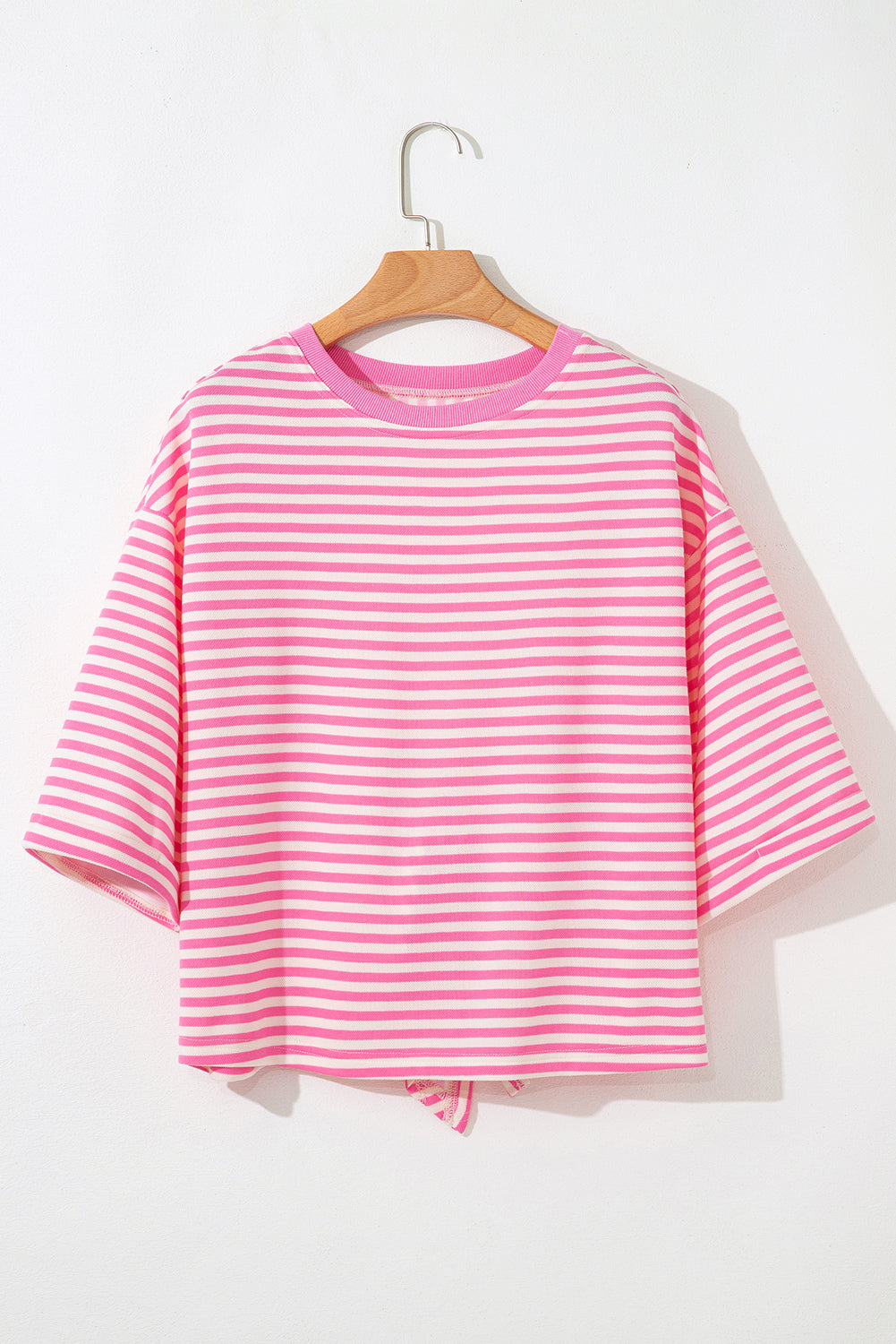 Riley Stripe Bowknot Cutout Back Loose Top Threaded Pear