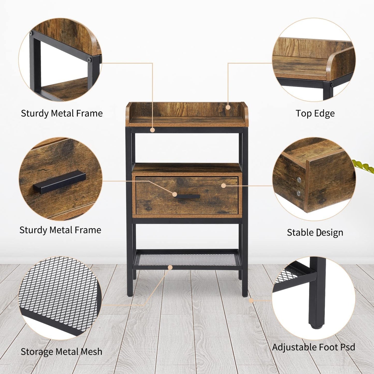Industrial 3-Tier Nightstand Set ShipItFurniture