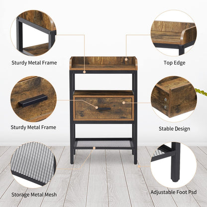Industrial 3-Tier Nightstand Set ShipItFurniture
