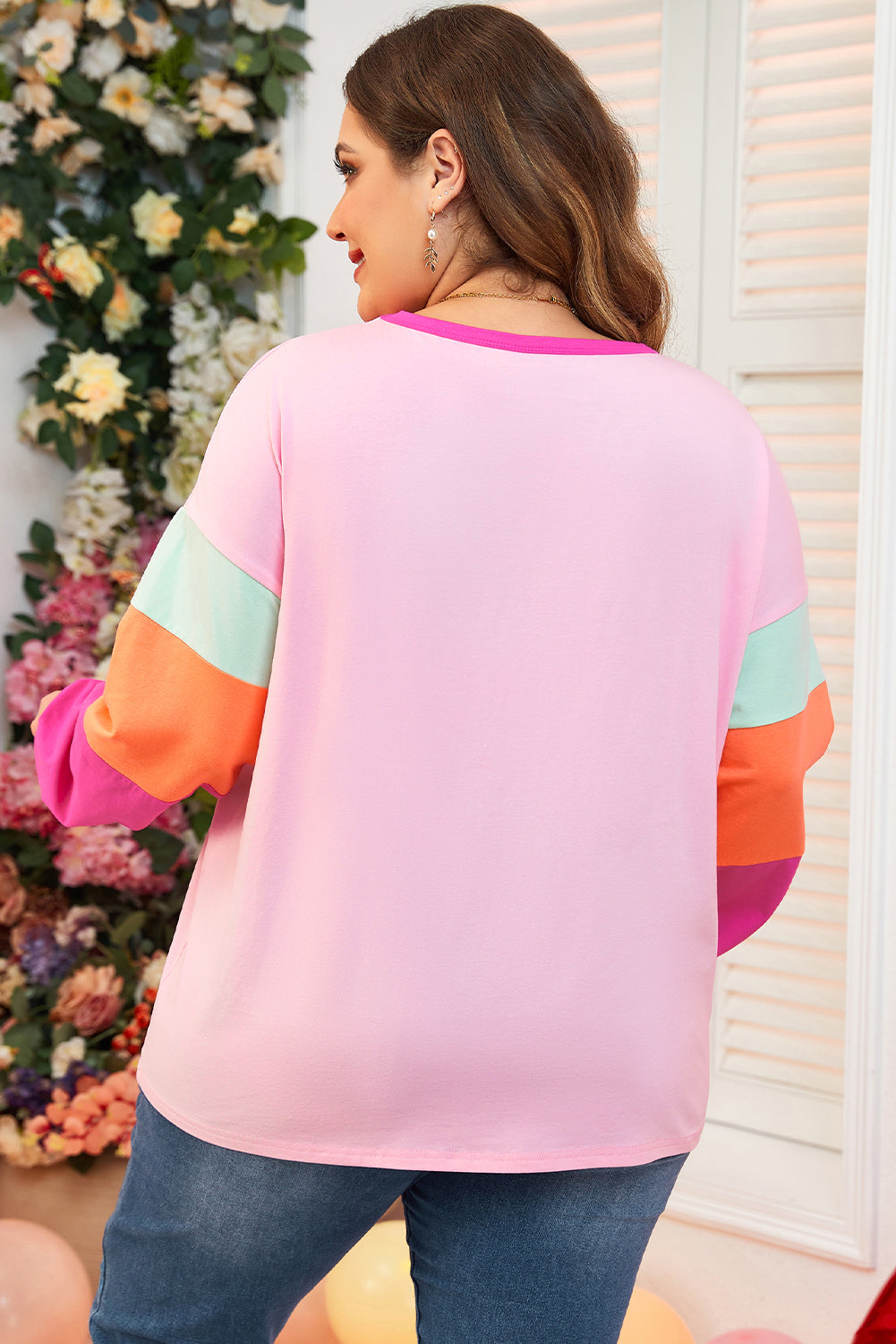 Harlow Plus Size Patchwork Long Sleeve Top Threaded Pear