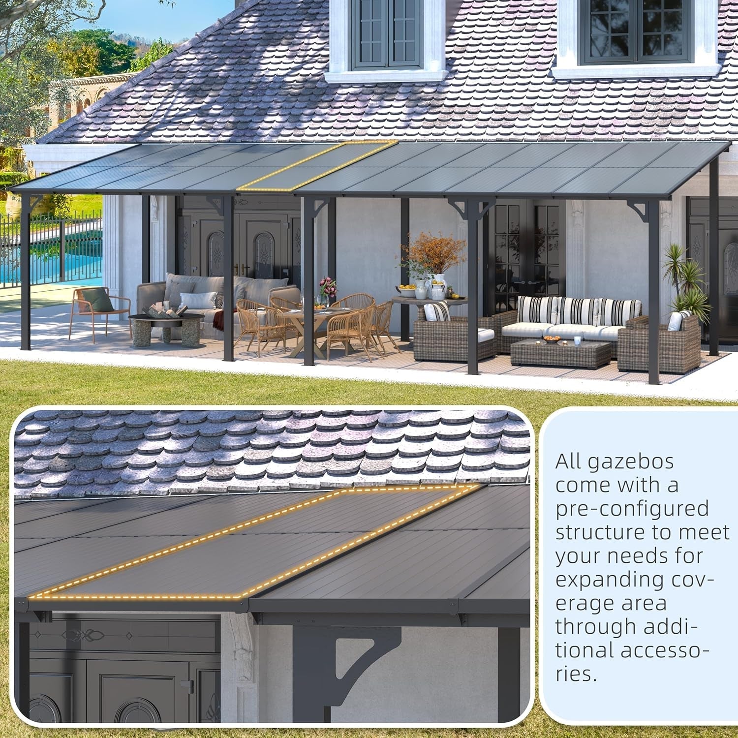 8x8 Wall-Mounted Gazebo Lean To Patio Clearance ShipItFurniture
